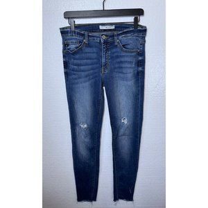 Kancan Womens Size 9 / 28 Dark Wash Distressed Ripped Raw Hem Skinny Jeans Denim